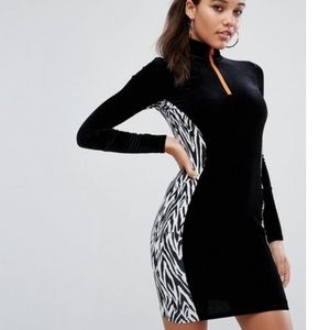 ASOS velvet track dress with zebra on the side